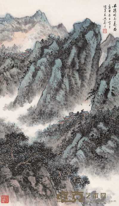 俞子才 1980年作 山水 立轴 68.5×40cm